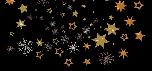 Beautiful winter holiday background with gold stars and snowflakes. Perfect for Christmas, New Year, and winter celebrations.