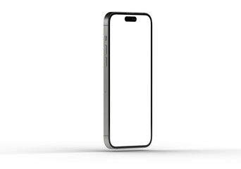 High-quality image of a modern smartphone with a blank screen, perfect for app presentations or website mockups.  Isolated on white background