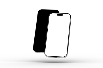 High-quality image of two smartphones, one with a black screen and one with a white screen, perfect for app presentations or technology websites.