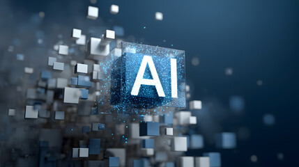 Suspended AI cube and scattered blocks