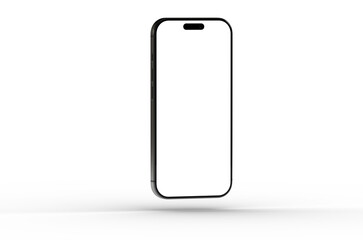 High-quality image of a black smartphone mockup with a blank screen, perfect for app presentations or website designs. Isolated on white backgr