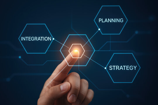 Integration and planning inspire strategy and concept shaping innovative business solutions with glowing digital connections