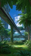 Futuristic tropical city park