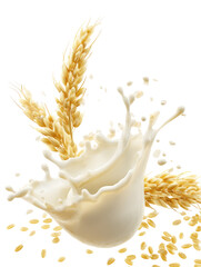 White Rice with Dramatic Milk Splash on Transparent Background