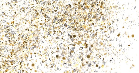 Abstract background with gold percentage confetti. Ideal for sales, discounts, promotions.