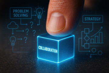 Collaboration problem solving and strategy drive teamwork innovation planning and solution for success