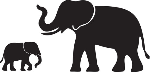 elephant vector illustration - baby elephant with parent, family silhouette - transparent bg