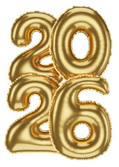 Golden 2026 Balloons 3D render, Isolated Collection of Bright Shiny Numbers, Festive New Year Decor.