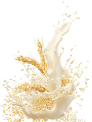 White Rice with Dramatic Milk Splash on Transparent Background