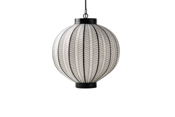 Spherical Asian lantern with vertical line pattern and decorative black accents, isolated on a transparent background