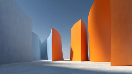 Blue Orange Geometric Art Architecture Structure