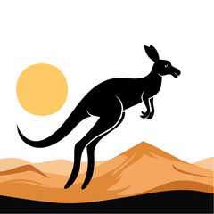 Fototapeta premium Leaping Kangaroo Silhouette Australian Outback Icon