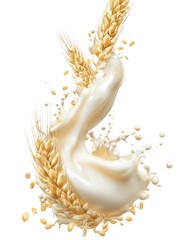 White Rice with Dramatic Milk Splash on Transparent Background