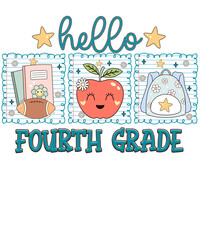 Cheerful Hello Fourth Grade Design with Apple Books and Football on Lined Paper school education