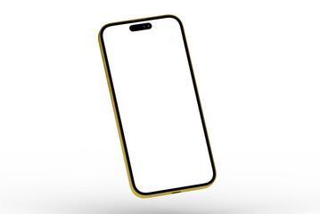 High-quality photo of a gold smartphone with a blank screen, perfect for app presentations or website mockups. Isolated on white background.