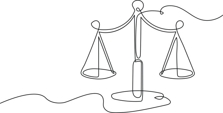 single line art of weight balance , justice scales vector illustration 