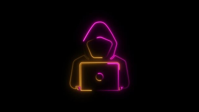 Abstract Glowing neon hacker icon isolated on black background. HD best Motion graphic animation.