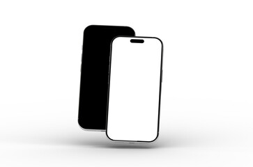 High-quality mockup of two smartphones, one with a black screen and one with a white screen, perfect for app presentations or website designs.