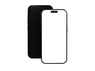 High-quality mockup of two smartphones, one with a black screen and one with a white screen, perfect for app presentations.