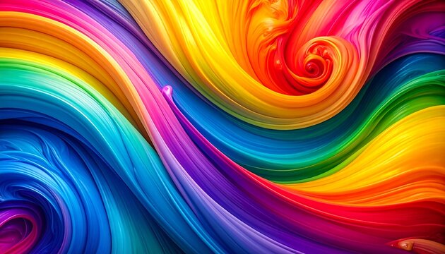 A vibrant, swirling abstract artwork showcasing a rainbow of colors merging and flowing with a dynamic spiral effect