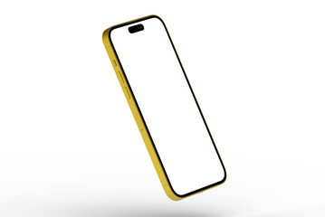 High-quality image of a yellow smartphone with a blank screen, perfect for app presentations or website mockups.