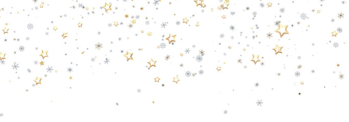 Festive background with gold and silver stars and snowflakes. Perfect for Christmas, New Year, and winter holidays.