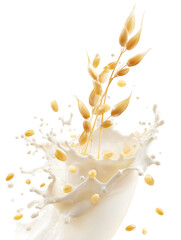 White Rice with Dramatic Milk Splash on Transparent Background