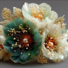 Luxurious pearl embellished floral artwork design high resolution photo