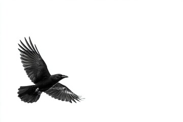 Obraz premium Black Crow in Flight Against White Background