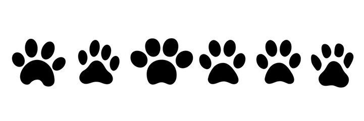 Set of paw print, animal paws silhouette set 