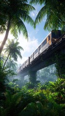 Train over lush tropical rainforest