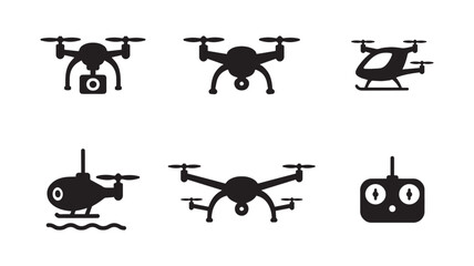 bundle of diverse drone and remote control silhouettes for aviation and technology themes