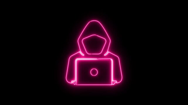 Abstract Glowing neon hacker icon isolated on black background. HD best Motion graphic animation.
