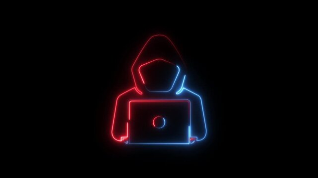 Abstract Glowing neon hacker icon isolated on black background. HD best Motion graphic animation.