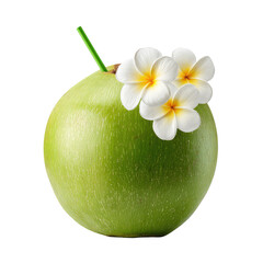 Young Green Coconut with Evenly Peeled Flat Top Centered on transparent background