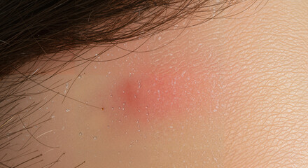 Fototapeta premium Close-up of skin with a red rash on forehead 