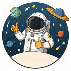 Fototapeta premium Astronaut in a space suit is flying against space next to planets and stars. Vector, 