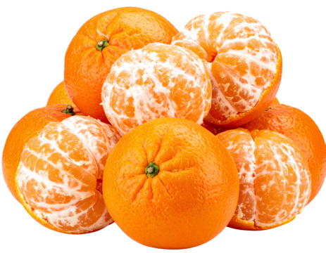 Firefly_Pile of freshly peeled bright orange citrus fruit skins with white pith isolated