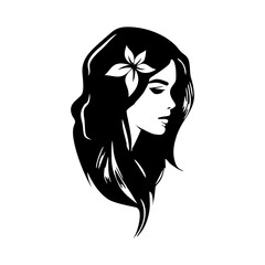 black and white minimalist silhouette logo woman profile with flower in her hair
