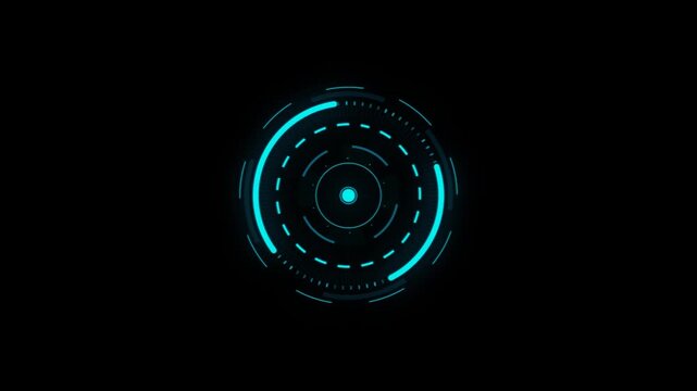 HUD Circle User interface on isolated black background. Target searching scope and scanning element theme. Digital UI and Sci-fi circular. 4K motion graphic footage video - Powered by Adobe