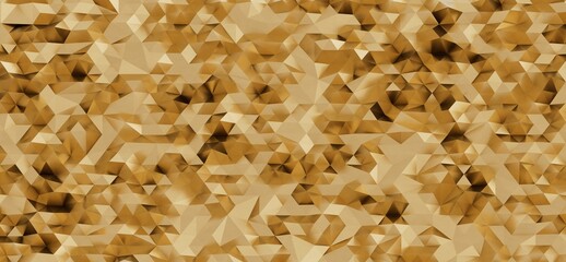 High-resolution image featuring an abstract gold geometric background with a low-poly triangular pattern. Perfect for design projects needing a luxurious, modern feel