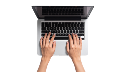 Hand on a laptop keyboard, using the internet for work and communication Isolated On White Background