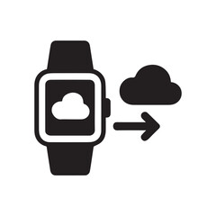 Smartwatch displaying cloud icon with arrow indicating data transfer silhouette