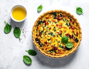 Savory spinach and bacon quiche