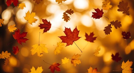 Cascade Fall Leaves Golden Bokeh