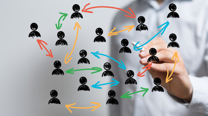 Visual representation of network connections, teamwork, collaboration, and business strategy.