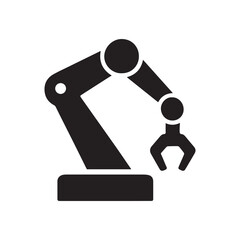 Industrial robotic arm with gripper in stark black silhouette