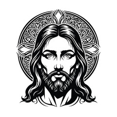 Fototapeta premium Vector art of jesus christ face with halo