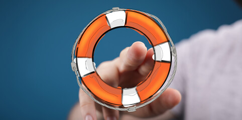Hand reaching for a digital life preserver.  Concept for help, support, rescue, safety.