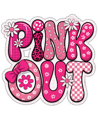 Pink Out Text With Flowers and Bows lettering typography